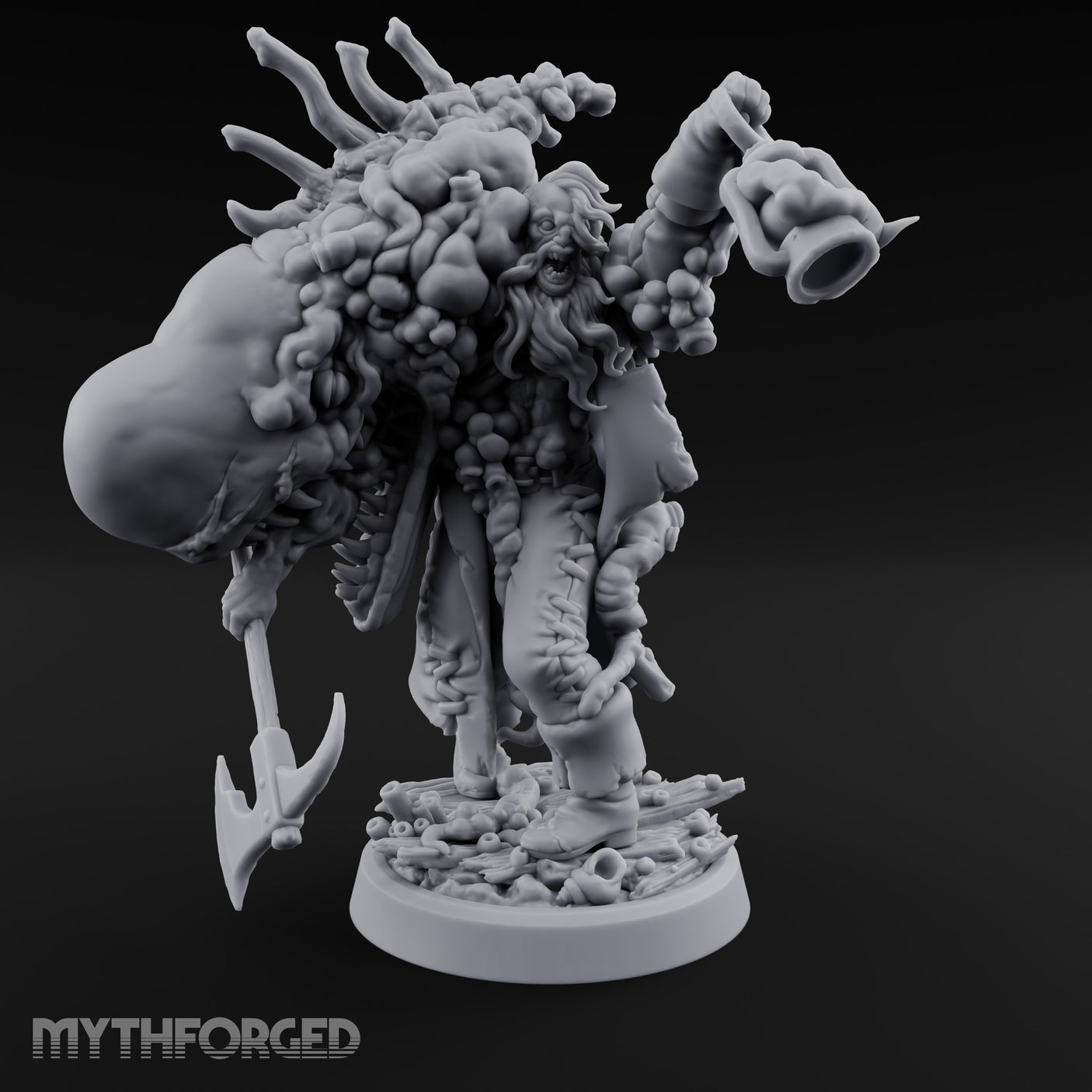 Axe Dangling Cauldron Hoisting Deep One Miniature for Dungeons and Dragons, Pathfinder or other TTRPGs