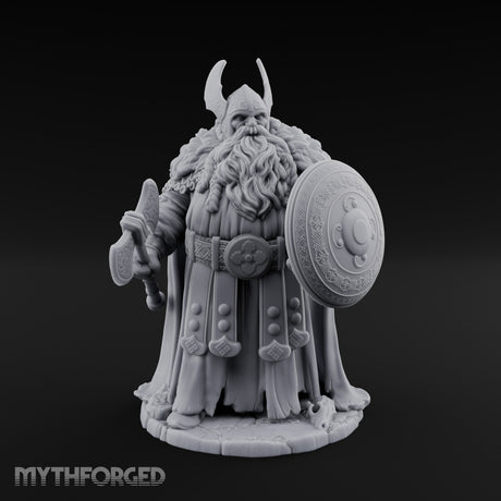 Axe Lowered Shield Bearing Dwarf Warlord Miniature for Dungeons and Dragons, Pathfinder or other TTRPGs