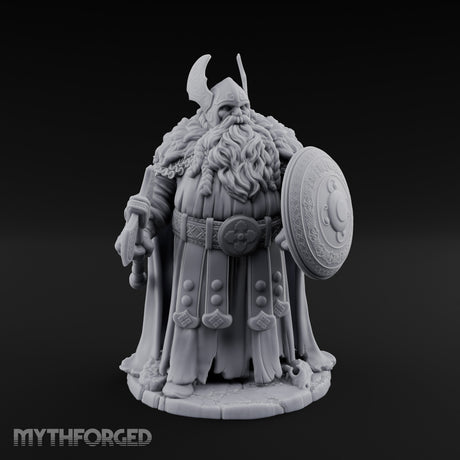 Axe Lowered Shield Bearing Dwarf Warlord Miniature for Dungeons and Dragons, Pathfinder or other TTRPGs
