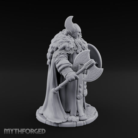 Axe Lowered Shield Bearing Dwarf Warlord Miniature for Dungeons and Dragons, Pathfinder or other TTRPGs