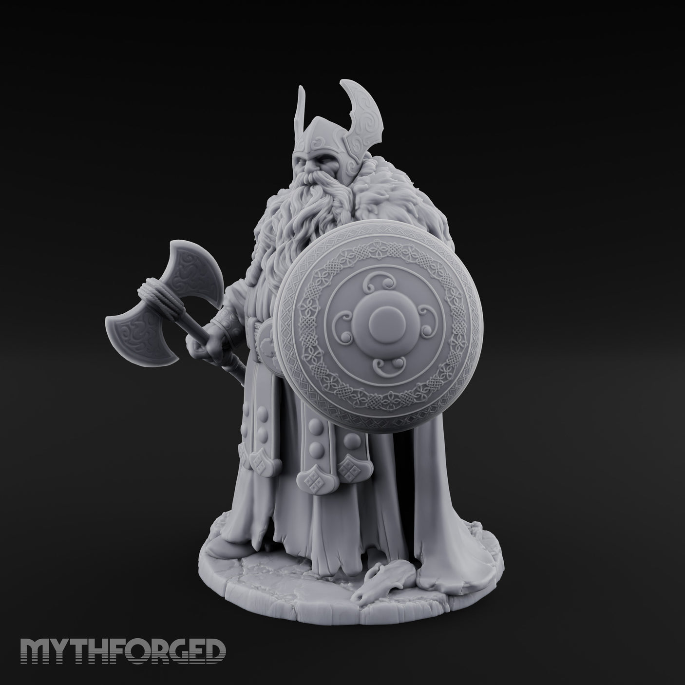 Axe Lowered Shield Bearing Dwarf Warlord Miniature for Dungeons and Dragons, Pathfinder or other TTRPGs