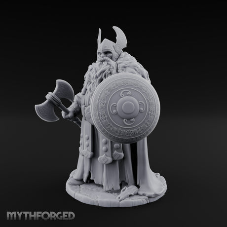 Axe Lowered Shield Bearing Dwarf Warlord Miniature for Dungeons and Dragons, Pathfinder or other TTRPGs