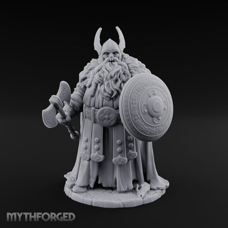 Axe Lowered Shield Bearing Dwarf Warlord Miniature for Dungeons and Dragons, Pathfinder or other TTRPGs