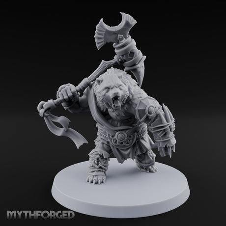 Axe Overhead Swinging Ursine Barbarian Miniature for Dungeons and Dragons, Pathfinder or other TTRPGs