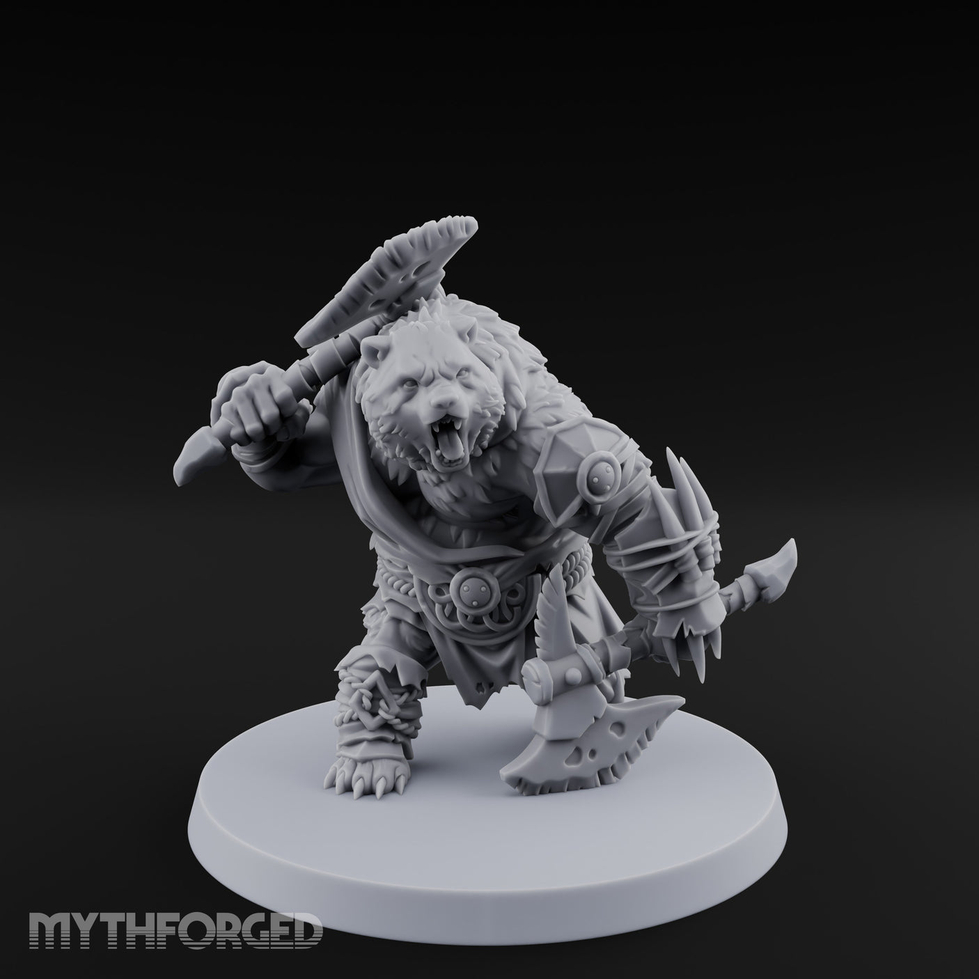 Axe Overhead Swinging Ursine Barbarian Miniature for Dungeons and Dragons, Pathfinder or other TTRPGs