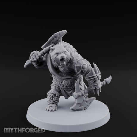 Axe Overhead Swinging Ursine Barbarian Miniature for Dungeons and Dragons, Pathfinder or other TTRPGs