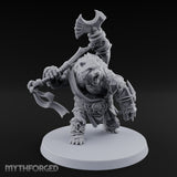 Axe Overhead Swinging Ursine Barbarian Miniature for Dungeons and Dragons, Pathfinder or other TTRPGs
