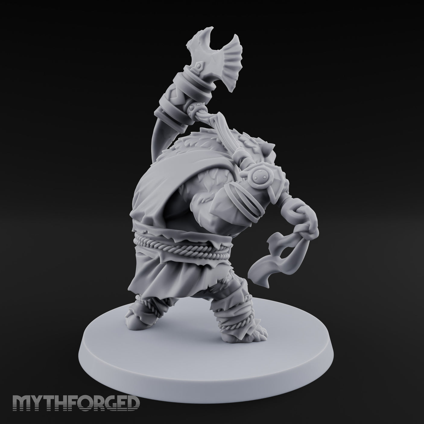 Axe Overhead Swinging Ursine Barbarian Miniature for Dungeons and Dragons, Pathfinder or other TTRPGs