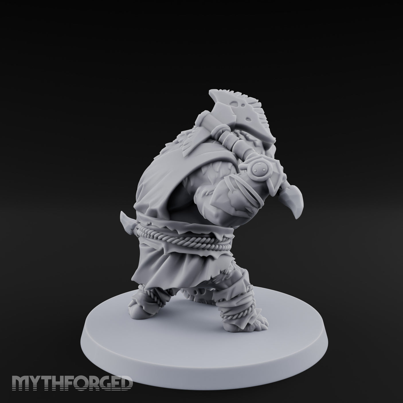 Axe Overhead Swinging Ursine Barbarian Miniature for Dungeons and Dragons, Pathfinder or other TTRPGs