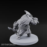 Axe Overhead Swinging Ursine Barbarian Miniature for Dungeons and Dragons, Pathfinder or other TTRPGs