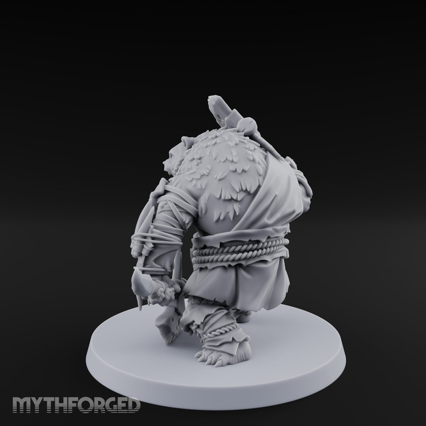 Axe Overhead Swinging Ursine Barbarian Miniature for Dungeons and Dragons, Pathfinder or other TTRPGs