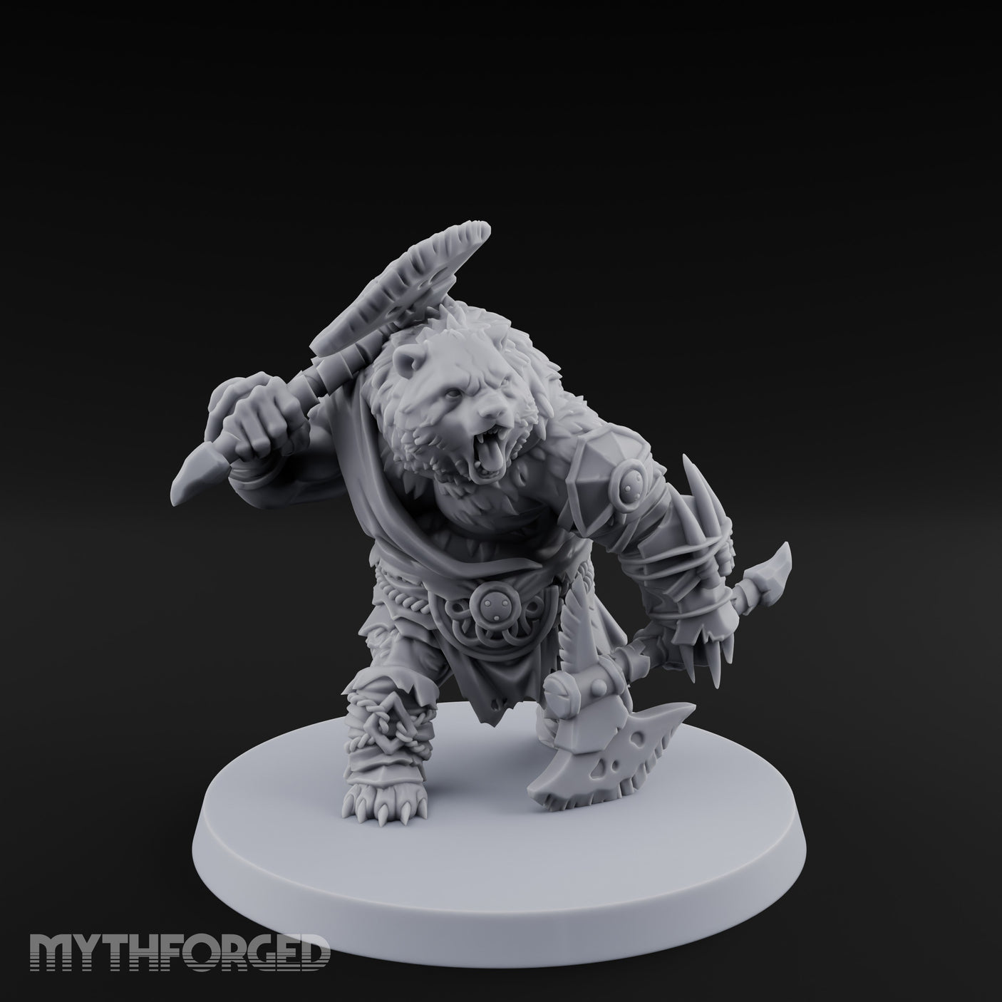 Axe Overhead Swinging Ursine Barbarian Miniature for Dungeons and Dragons, Pathfinder or other TTRPGs