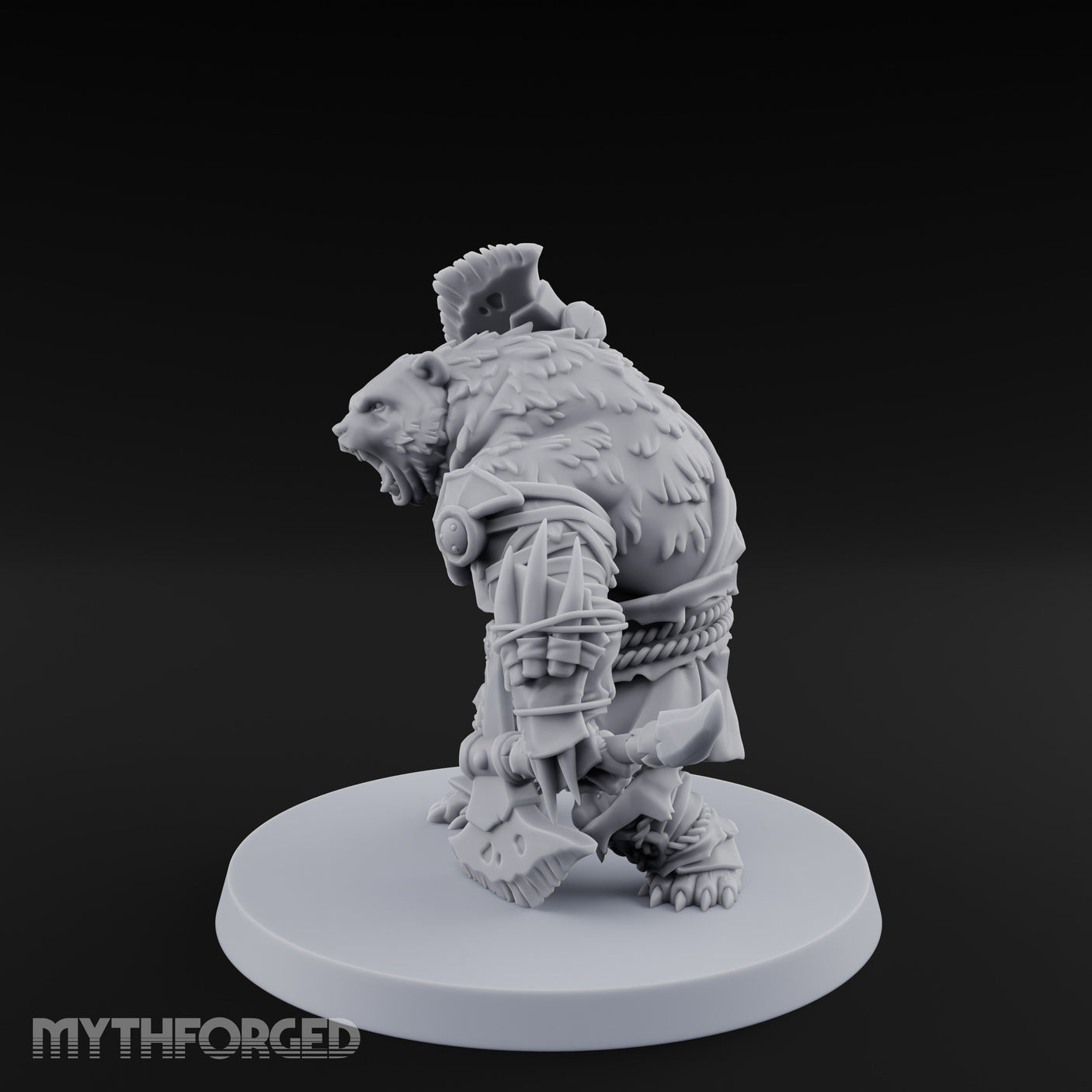 Axe Overhead Swinging Ursine Barbarian Miniature for Dungeons and Dragons, Pathfinder or other TTRPGs