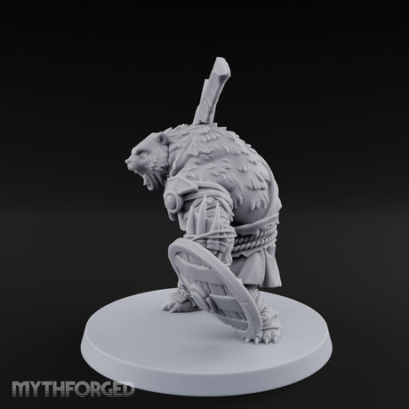 Axe Overhead Swinging Ursine Barbarian Miniature for Dungeons and Dragons, Pathfinder or other TTRPGs