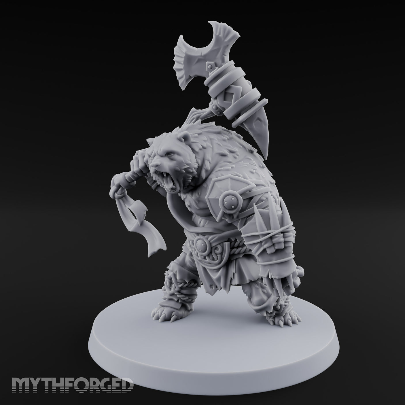 Axe Overhead Swinging Ursine Barbarian Miniature for Dungeons and Dragons, Pathfinder or other TTRPGs