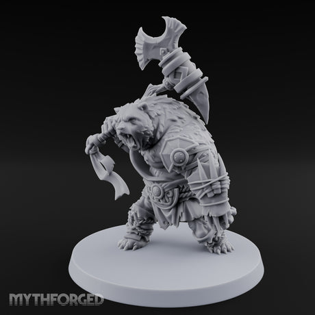 Axe Overhead Swinging Ursine Barbarian Miniature for Dungeons and Dragons, Pathfinder or other TTRPGs