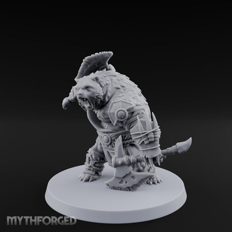 Axe Overhead Swinging Ursine Barbarian Miniature for Dungeons and Dragons, Pathfinder or other TTRPGs