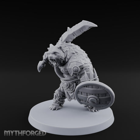 Axe Overhead Swinging Ursine Barbarian Miniature for Dungeons and Dragons, Pathfinder or other TTRPGs