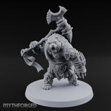 Axe Overhead Swinging Ursine Barbarian Miniature for Dungeons and Dragons, Pathfinder or other TTRPGs
