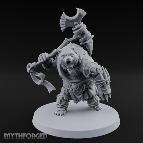 Axe Overhead Swinging Ursine Barbarian Miniature for Dungeons and Dragons, Pathfinder or other TTRPGs