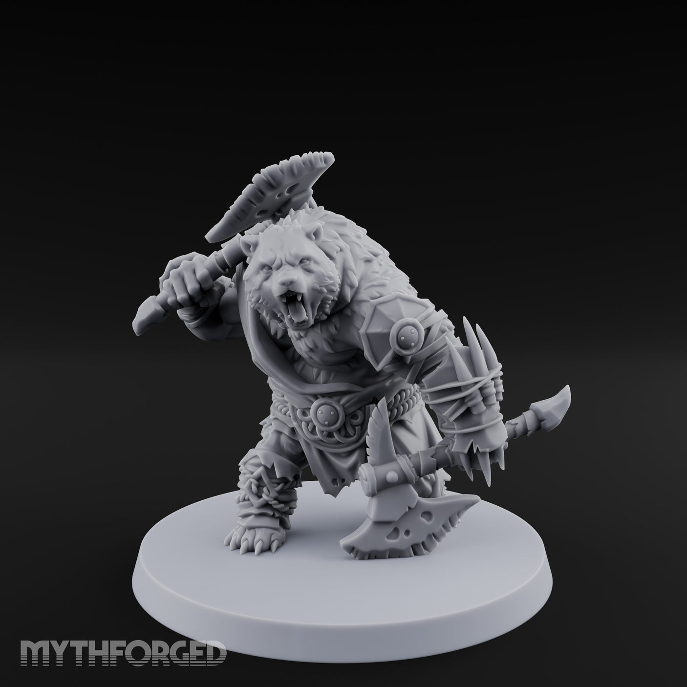 Axe Overhead Swinging Ursine Barbarian Miniature for Dungeons and Dragons, Pathfinder or other TTRPGs