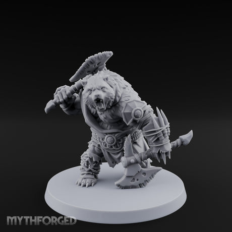 Axe Overhead Swinging Ursine Barbarian Miniature for Dungeons and Dragons, Pathfinder or other TTRPGs