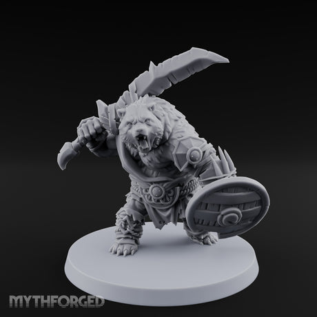Axe Overhead Swinging Ursine Barbarian Miniature for Dungeons and Dragons, Pathfinder or other TTRPGs