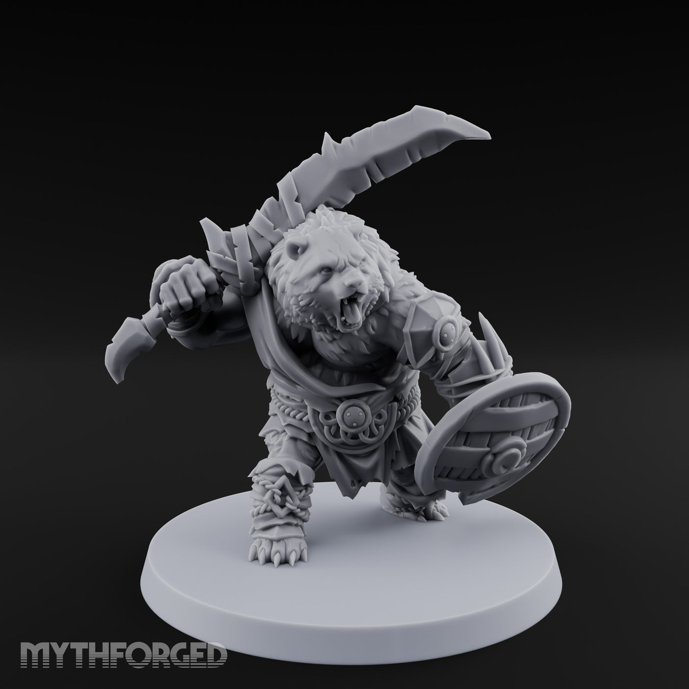 Axe Overhead Swinging Ursine Barbarian Miniature for Dungeons and Dragons, Pathfinder or other TTRPGs