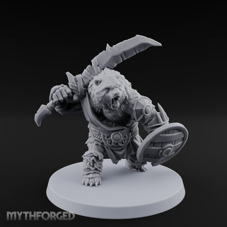 Axe Overhead Swinging Ursine Barbarian Miniature for Dungeons and Dragons, Pathfinder or other TTRPGs