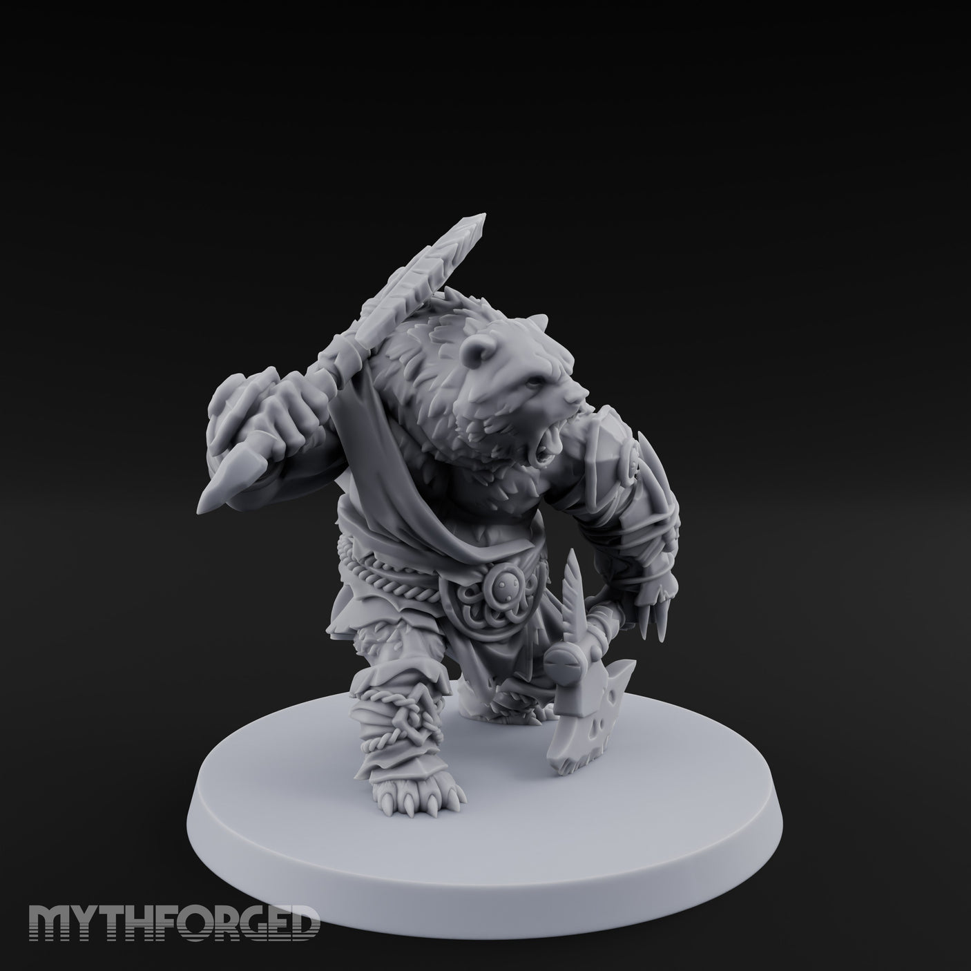 Axe Overhead Swinging Ursine Barbarian Miniature for Dungeons and Dragons, Pathfinder or other TTRPGs