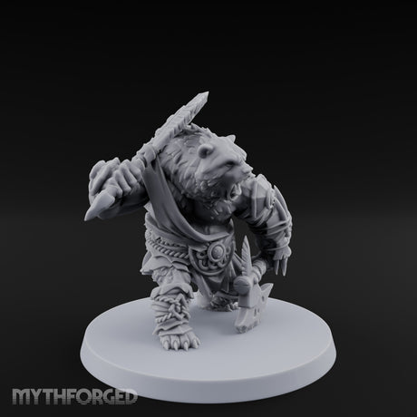 Axe Overhead Swinging Ursine Barbarian Miniature for Dungeons and Dragons, Pathfinder or other TTRPGs