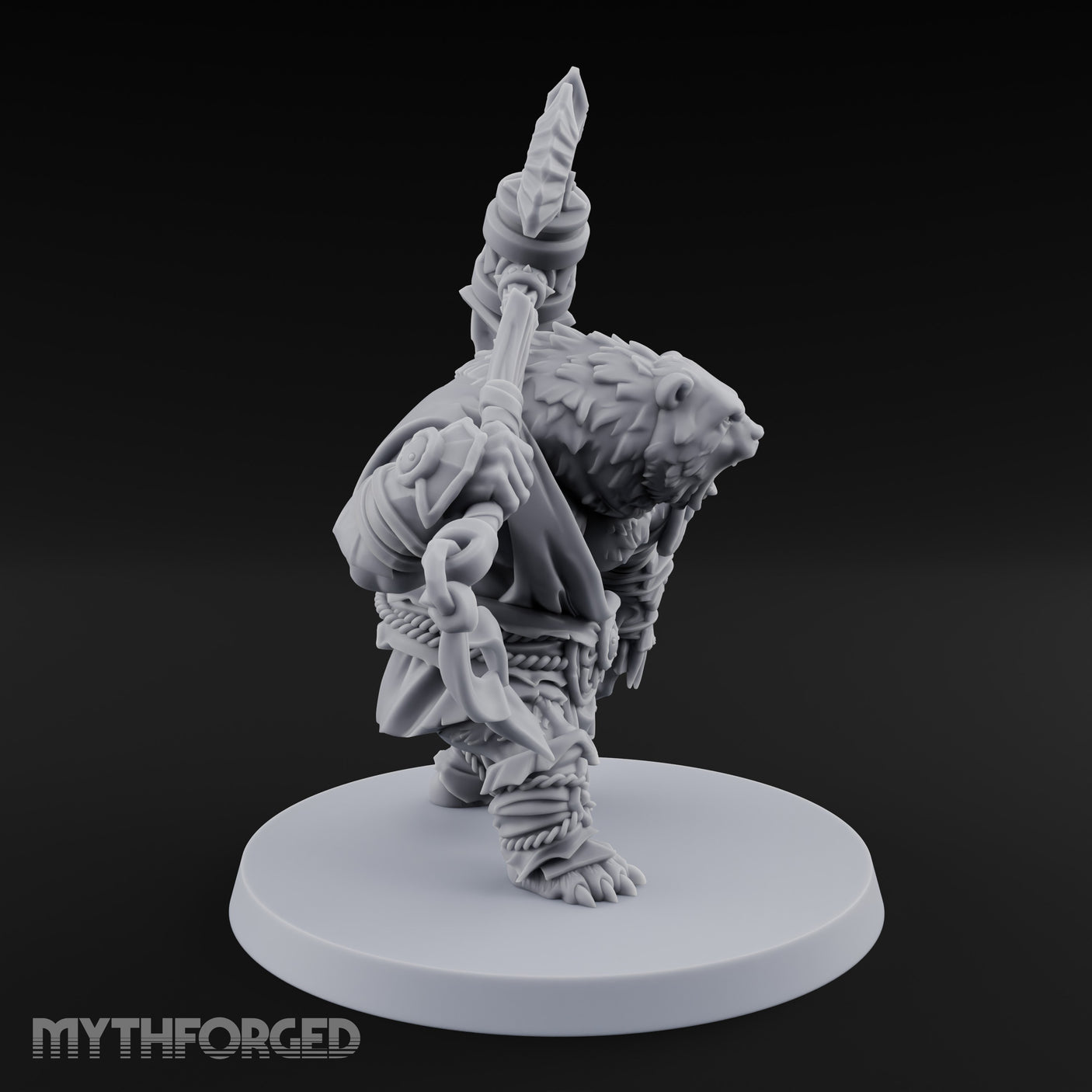 Axe Overhead Swinging Ursine Barbarian Miniature for Dungeons and Dragons, Pathfinder or other TTRPGs