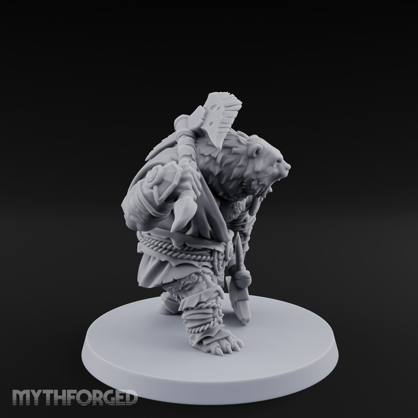 Axe Overhead Swinging Ursine Barbarian Miniature for Dungeons and Dragons, Pathfinder or other TTRPGs