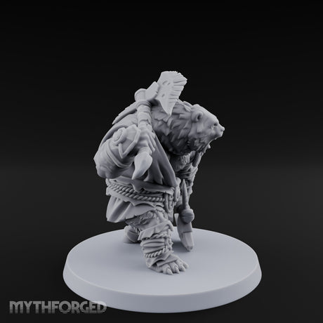 Axe Overhead Swinging Ursine Barbarian Miniature for Dungeons and Dragons, Pathfinder or other TTRPGs