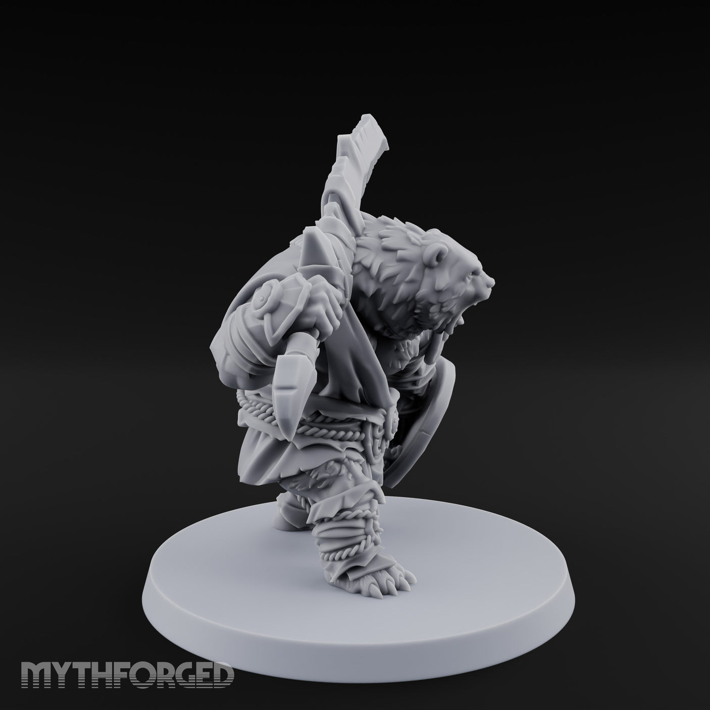 Axe Overhead Swinging Ursine Barbarian Miniature for Dungeons and Dragons, Pathfinder or other TTRPGs