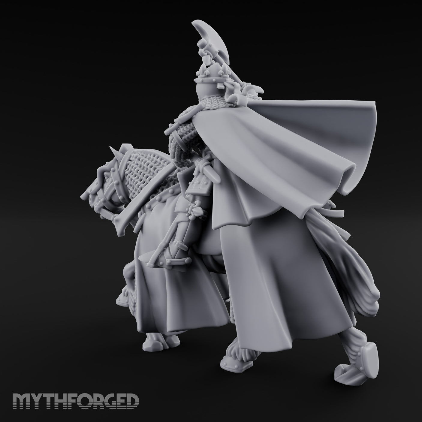 Axe Raised High Human King on Horseback Miniature for Dungeons and Dragons, Pathfinder or other TTRPGs