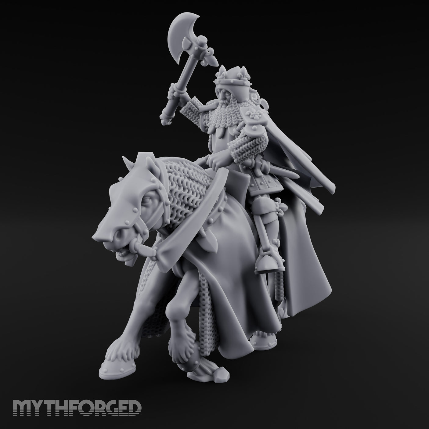 Axe Raised High Human King on Horseback Miniature for Dungeons and Dragons, Pathfinder or other TTRPGs