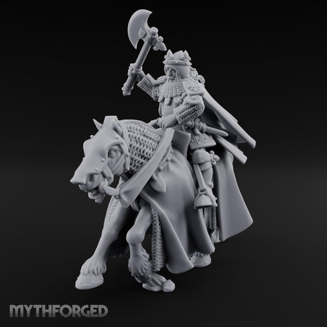 Axe Raised High Human King on Horseback Miniature for Dungeons and Dragons, Pathfinder or other TTRPGs