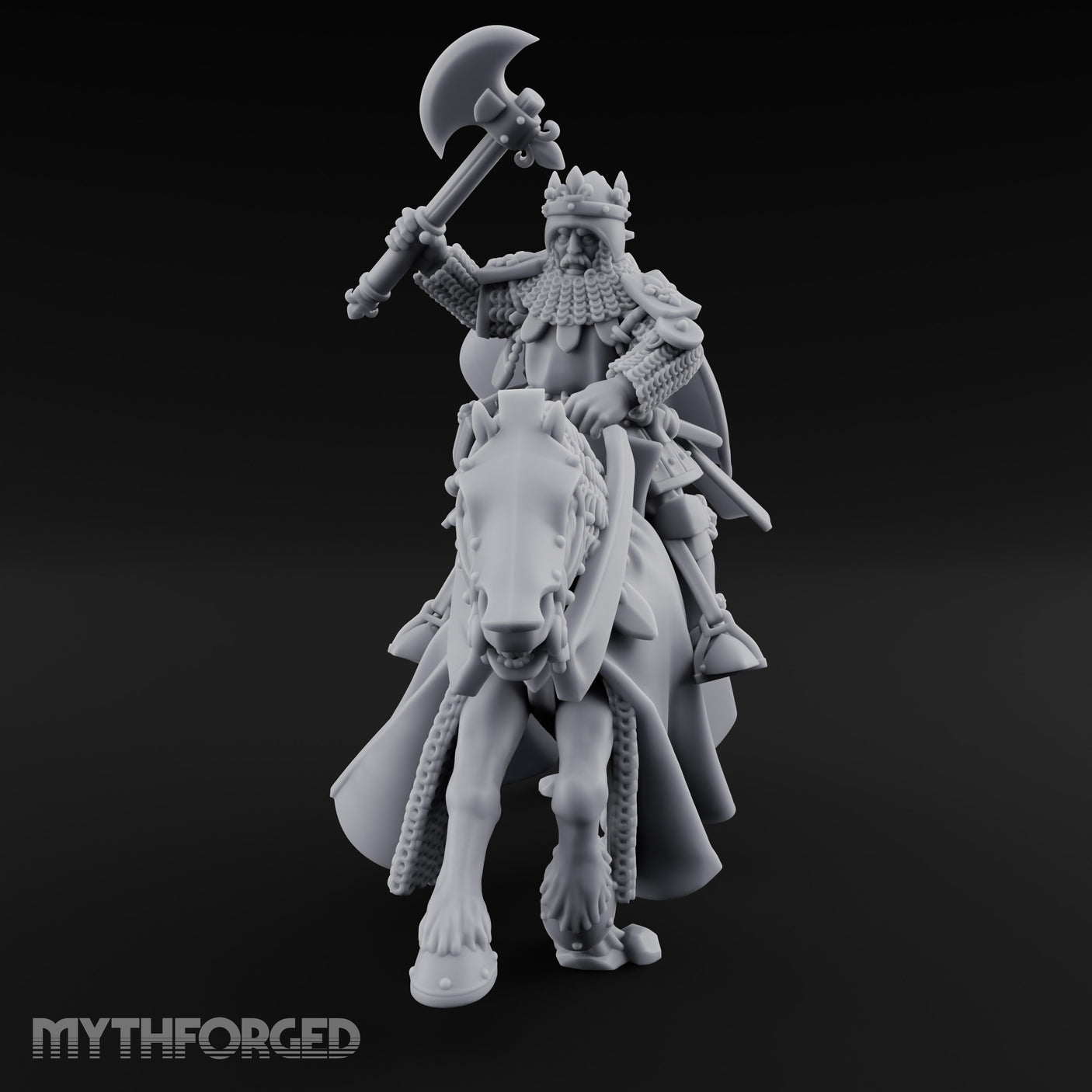 Axe Raised High Human King on Horseback Miniature for Dungeons and Dragons, Pathfinder or other TTRPGs