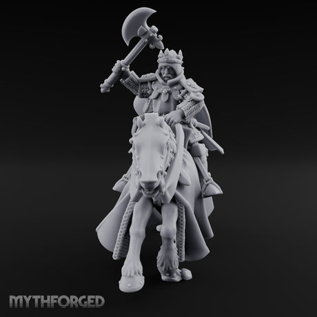 Axe Raised High Human King on Horseback Miniature for Dungeons and Dragons, Pathfinder or other TTRPGs