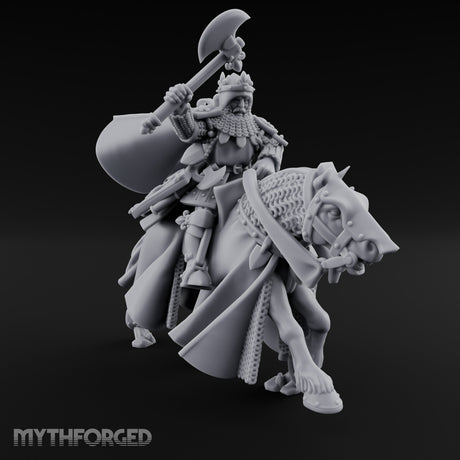 Axe Raised High Human King on Horseback Miniature for Dungeons and Dragons, Pathfinder or other TTRPGs