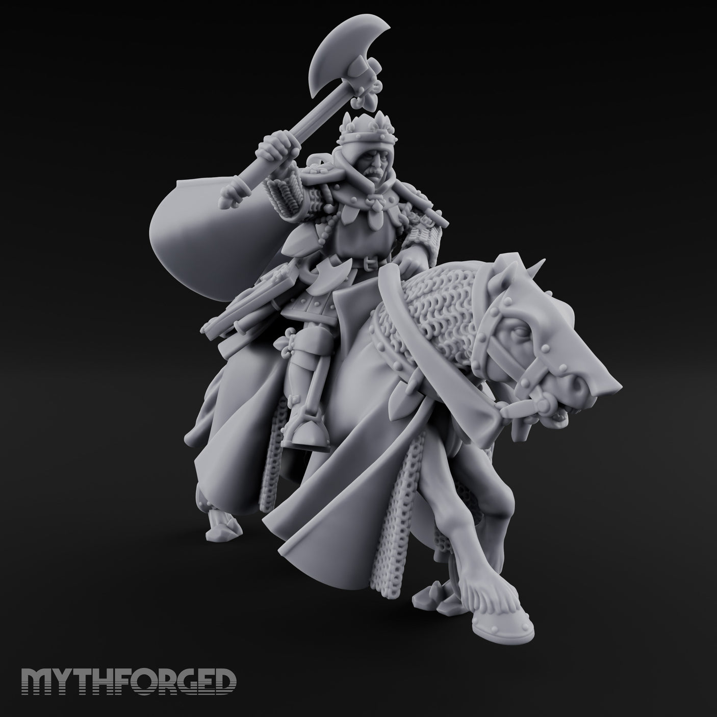 Axe Raised High Human King on Horseback Miniature for Dungeons and Dragons, Pathfinder or other TTRPGs