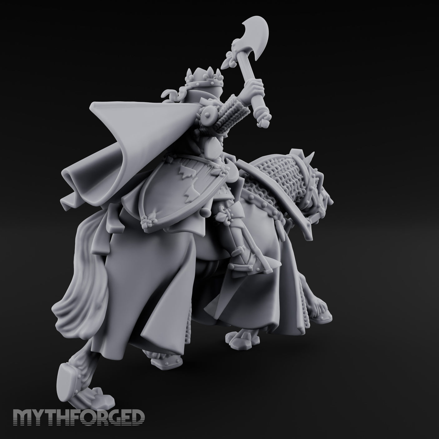 Axe Raised High Human King on Horseback Miniature for Dungeons and Dragons, Pathfinder or other TTRPGs