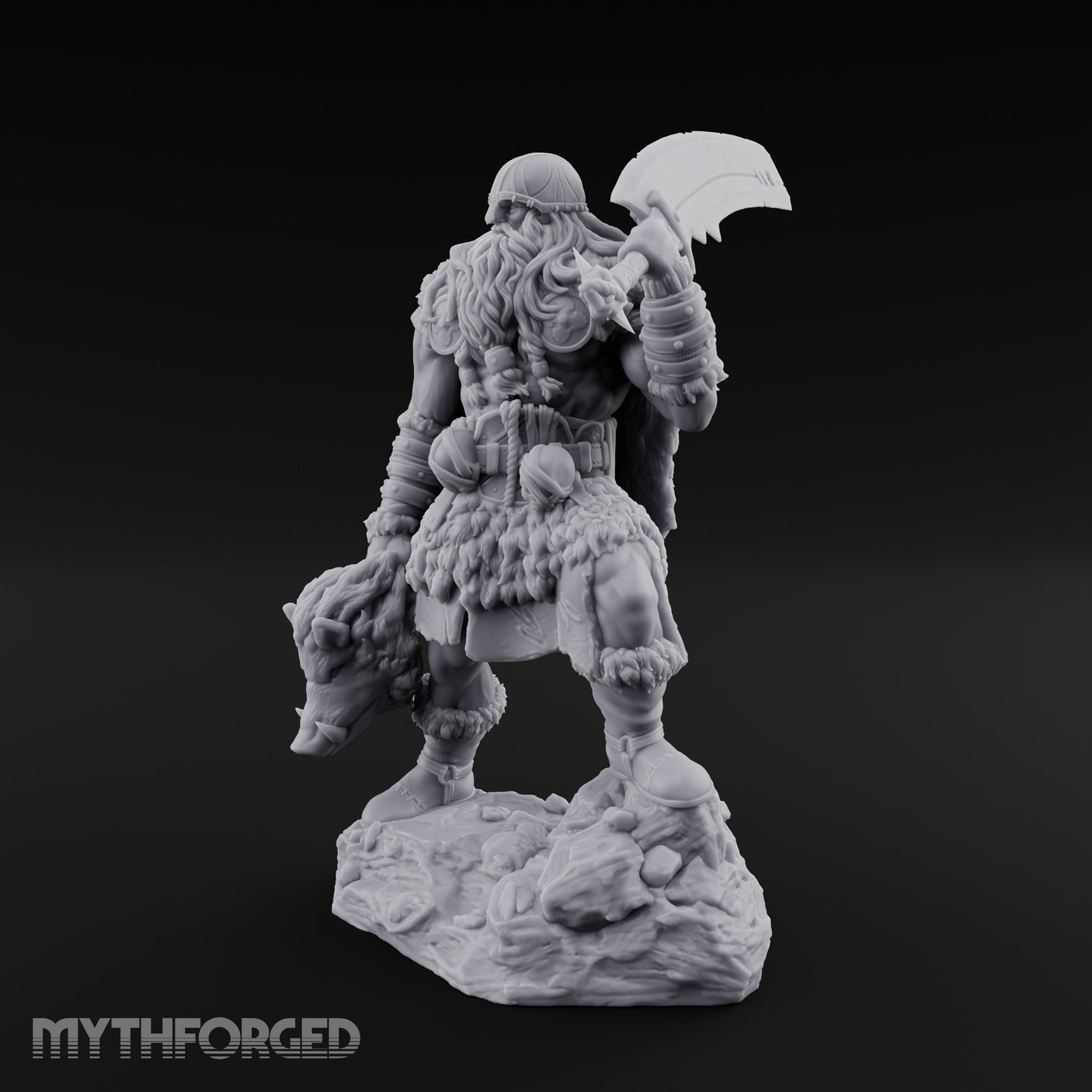 Axe Raised Striding Human Huntmaster Miniature for Dungeons and Dragons, Pathfinder or other TTRPGs