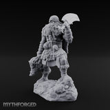 Axe Raised Striding Human Huntmaster Miniature for Dungeons and Dragons, Pathfinder or other TTRPGs