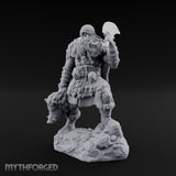 Axe Raised Striding Human Huntmaster Miniature for Dungeons and Dragons, Pathfinder or other TTRPGs