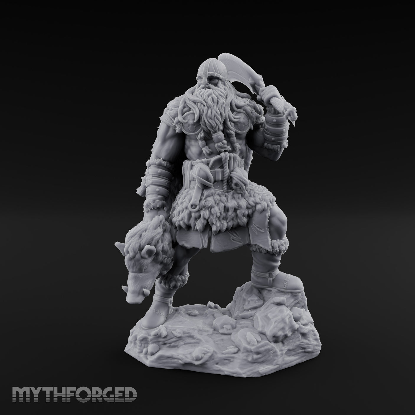 Axe Raised Striding Human Huntmaster Miniature for Dungeons and Dragons, Pathfinder or other TTRPGs