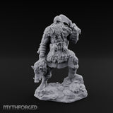 Axe Raised Striding Human Huntmaster Miniature for Dungeons and Dragons, Pathfinder or other TTRPGs
