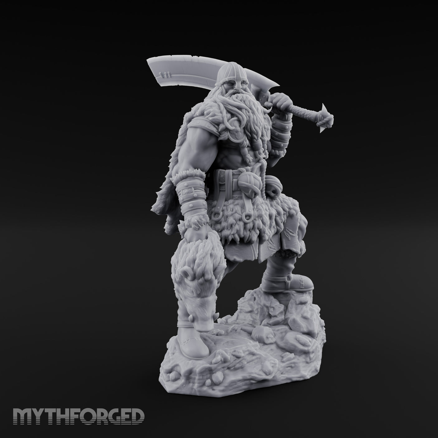 Axe Raised Striding Human Huntmaster Miniature for Dungeons and Dragons, Pathfinder or other TTRPGs