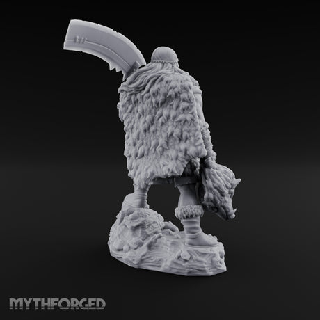 Axe Raised Striding Human Huntmaster Miniature for Dungeons and Dragons, Pathfinder or other TTRPGs